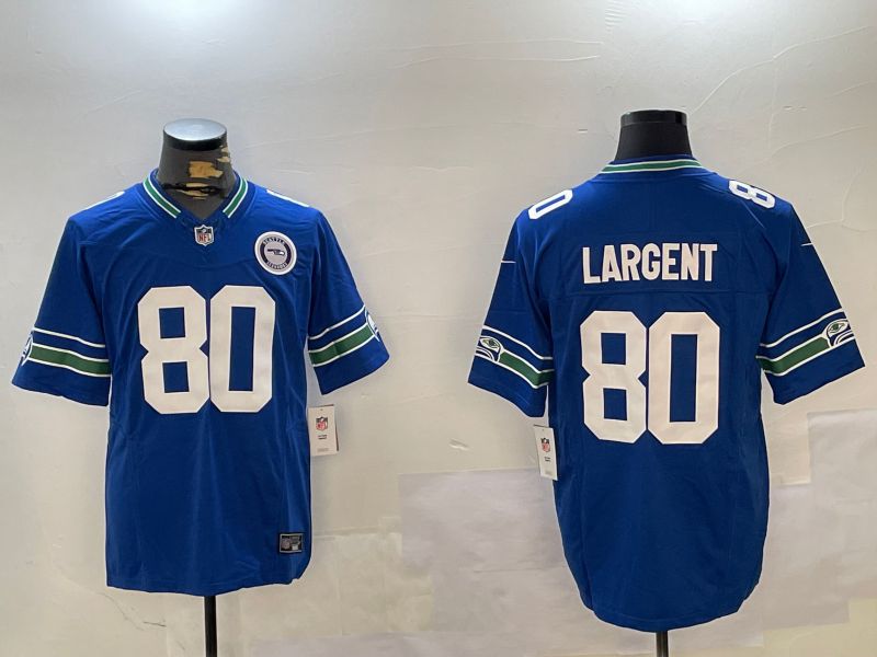 Men Seattle Seahawks 80 Largent Blue Throwback three generations 2024 Nike Limited NFL Jersey style 2